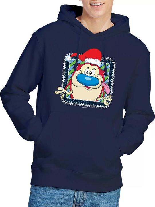 Immagine prodotto Ren & Stimpy Festive Felpa con Cappuccio Natale Cappello da Babbo Natale Uomo (XXL)