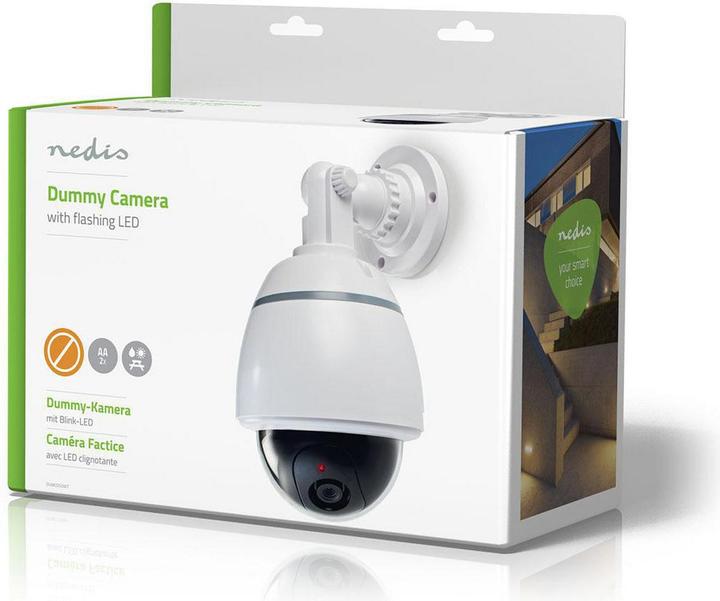 Image du produit Nedis Caméra de surveillance factice dôme IP44 fonctionnant sur piles intérieur/extérieur blanc blanc