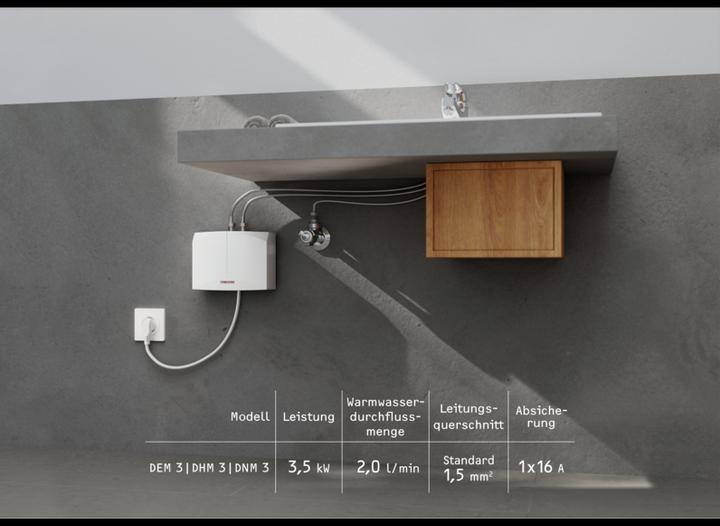 Actual product image Stiebel Eltron DEM 3 Electronic mini instantaneous water heater for hand basin only, 3.5 kW, with plug, VDE