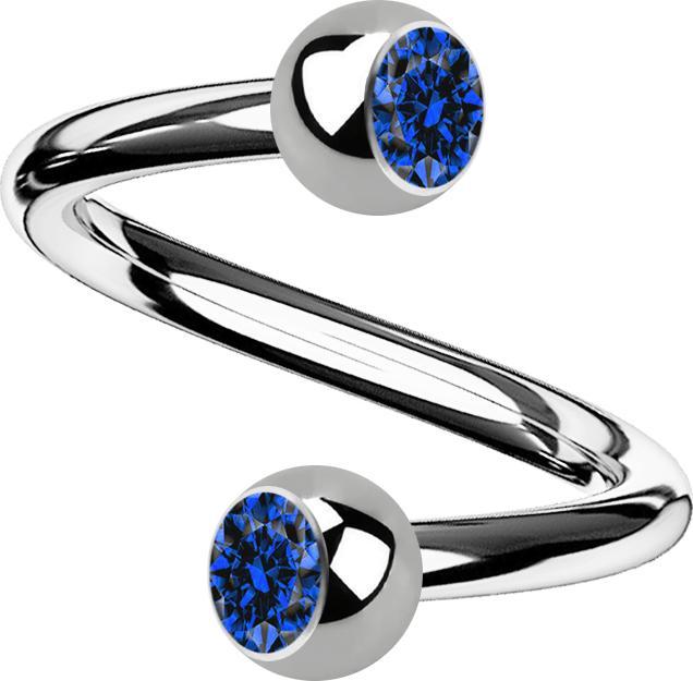 Actual product image Star Piercing Micro Spirale silber mit zwei Kugeln Kristall dunkelblau (without brass, Titanium G23)