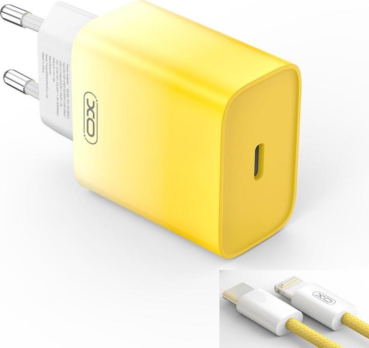 Produktbild xO Wandladegerät CE18 PD 30W 1x USB-C gelb-weiss + Kabel USB-C - Lightning (30 W)