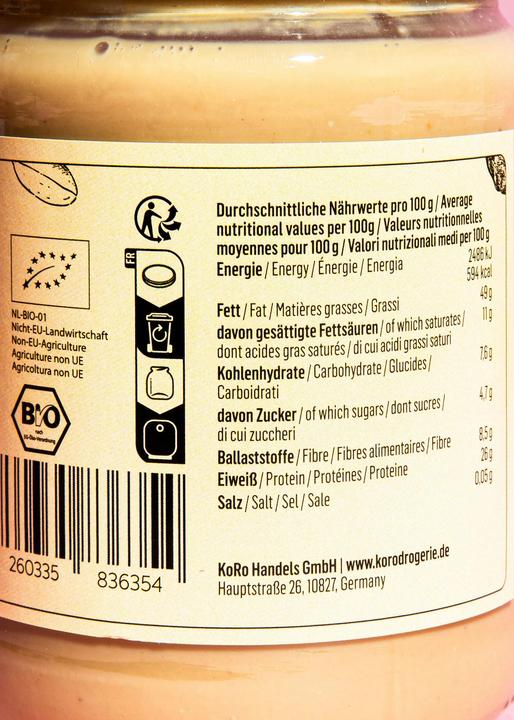 Nutritional values and ingredients KoRo Bio Erdnussmus (500 g)
