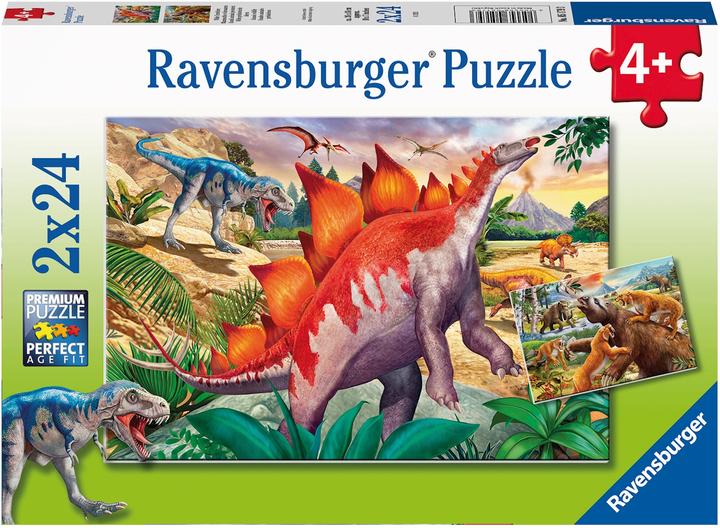 Produktbild Ravensburger Puzzle Wilde Urzeittiere 2x24 Teile, 26x18 cm, ab 4 Jahren (24 Teile)