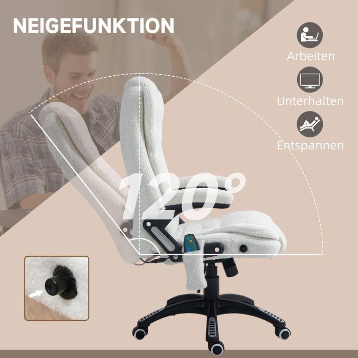Produktbild Swisshandel24 Massage-Bürostuhl mit Wippfunktion, mit Heizfunktion, Liegefunktion, mit Fussstütze, Teddysamt, Weis