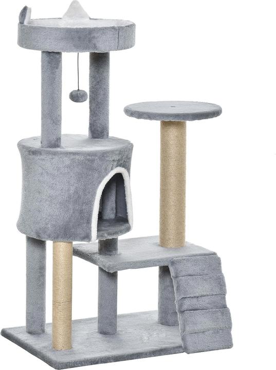Image du produit PawHut Arbre à chat avec peluche douillette et échelle (100 cm, Gris clair)