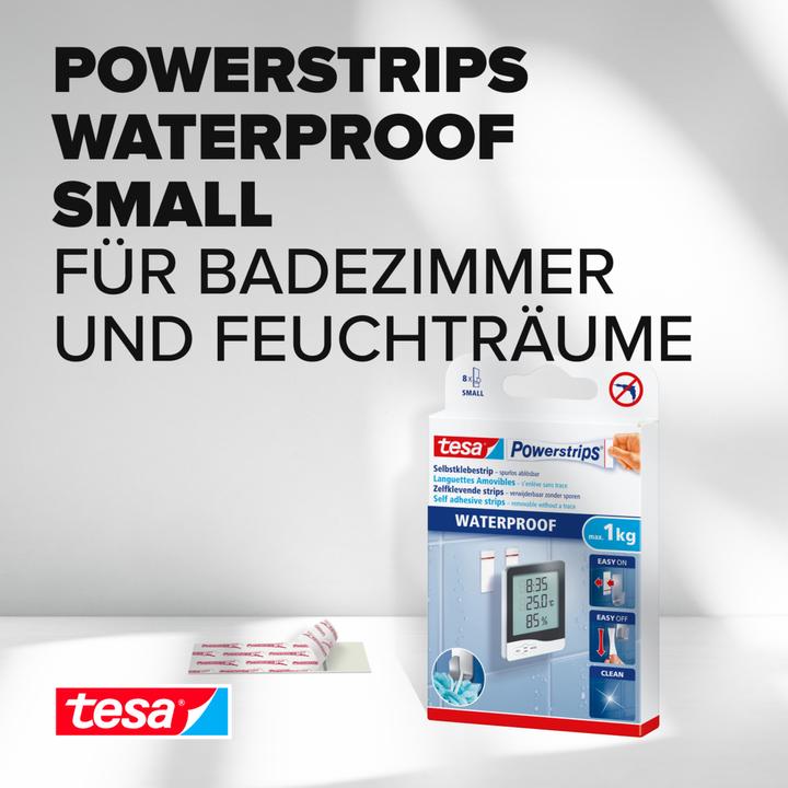 Produktbild tesa Powerstrips SMALL, 1kg Halteleistung, 8x doppelseitige Klebestreifen