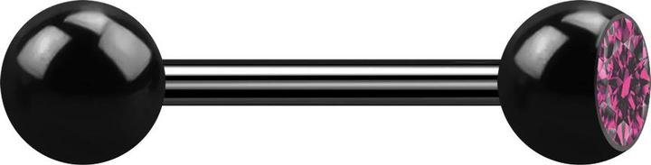 Star Piercing Barbell schwarz mit Kugel und Kugel Kristall pink (ohne Messing, Chirurgenstahl 316L)