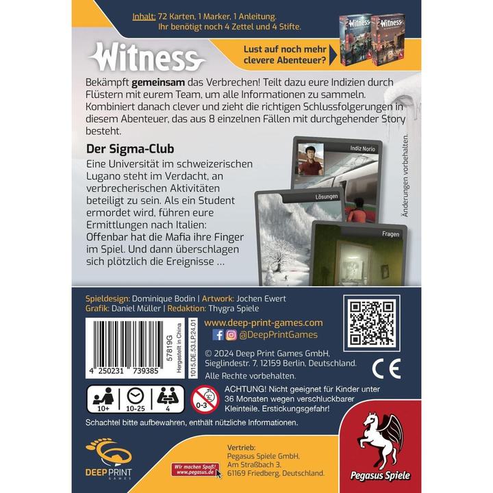 Immagine prodotto Pegasus Witness - Il Club Sigma (Deep Print Games) (Tedesco)