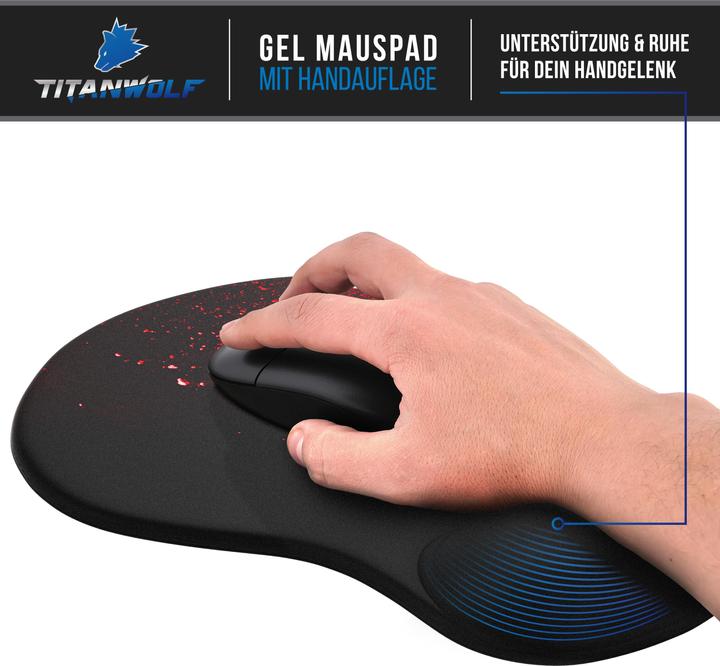 Immagine prodotto Titanwolf Tappetino per mouse da gioco, con poggiapolsi ergonomico, tappetino per mouse da ufficio con