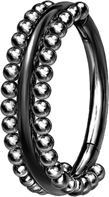 Produktbild Star Piercing Micro Segmentring klappbar schwarz doppellinie mit Kugeln (ohne Messing, Chirurgenstahl 316L)