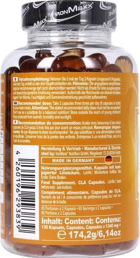 Nährwerte und Zutaten IronMaxx Cla (130 Stück, Kapseln, 179.80 g)
