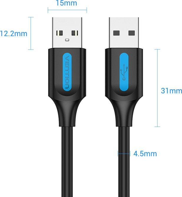 Actual product image Vention USB 2.0 cable COJBC 0.25m Black PVC (0.25 m, USB 2.0)