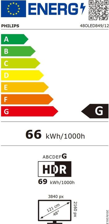 Label énergétique Philips TV 48OLED849/12 48 pouces 4K Ambilight (48", OLED, 4K, 2023)