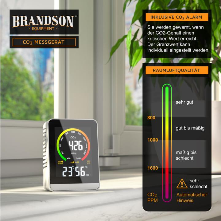 Image du produit Brandson CO2 Messgerät, Luftqualität Melder, Kohlendioxidmessung, Luftqualität Sensor, Raumluft-Qualität