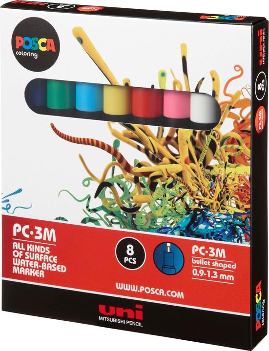 Actual product image Posca Marker PC-3M round tip (Multicolor, 1.30 mm, 8 x)