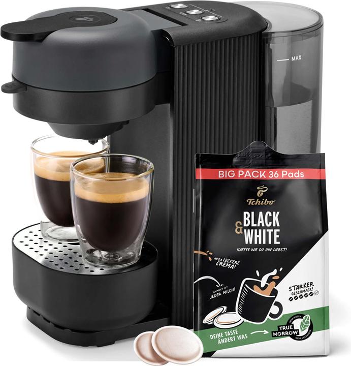 Tchibo Kaffeepadmaschine „CALL ME PAD“ inkl. 36 Black & White Pads, Schwarz