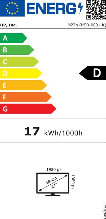 Energie-Label HP M27h FHD Monitor 68,58cm 27Zoll IPS 1920x1080 16:9 300cd/m2 5ms VGA 2xHDMI Black/Silver (P) (1920 x 1080 Pixel, 27")