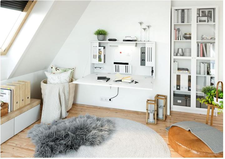 Actual product image Hammerbacher Mini-Office wall-mounted desk, HxWxD 650 x 1200 x 260 mm, white / white.