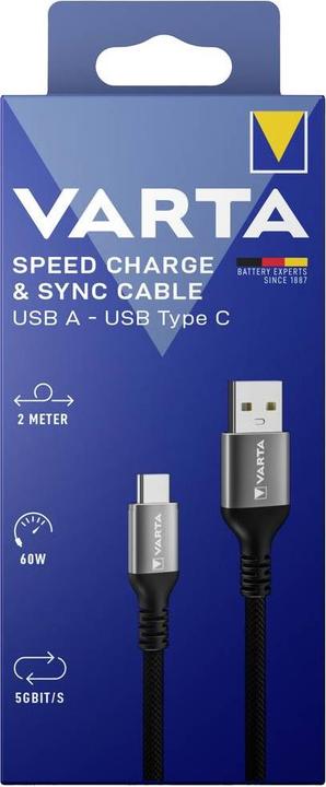 Produktbild Varta Speed Charge & Sync Cable USB A to USB Type C (2 m, USB 3.0, 60 W)