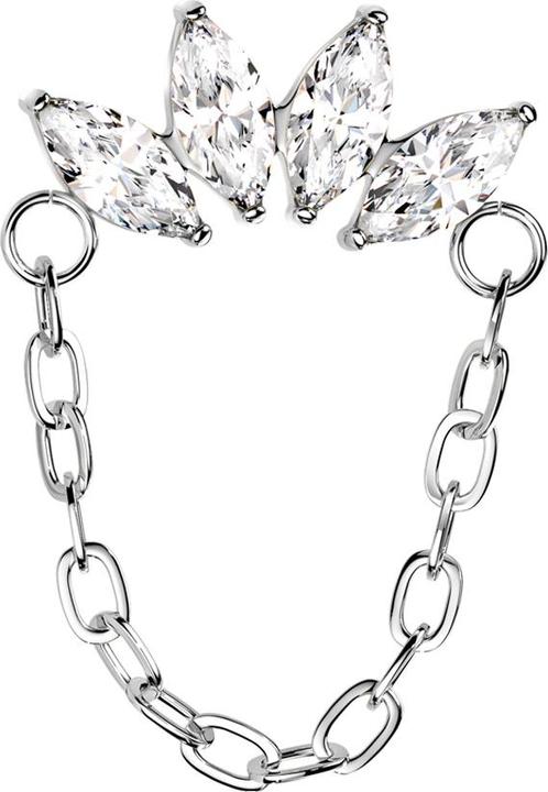 Star Piercing Threadless Fächer silber vier Kristalle silber Anhänger Kette (ohne Messing, Titan G23)