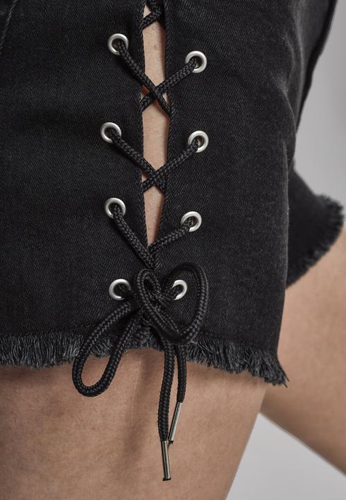 Actual product image Urban Classics Ladies Highwaist Denim Lace Up Shorts - 2202 (32)