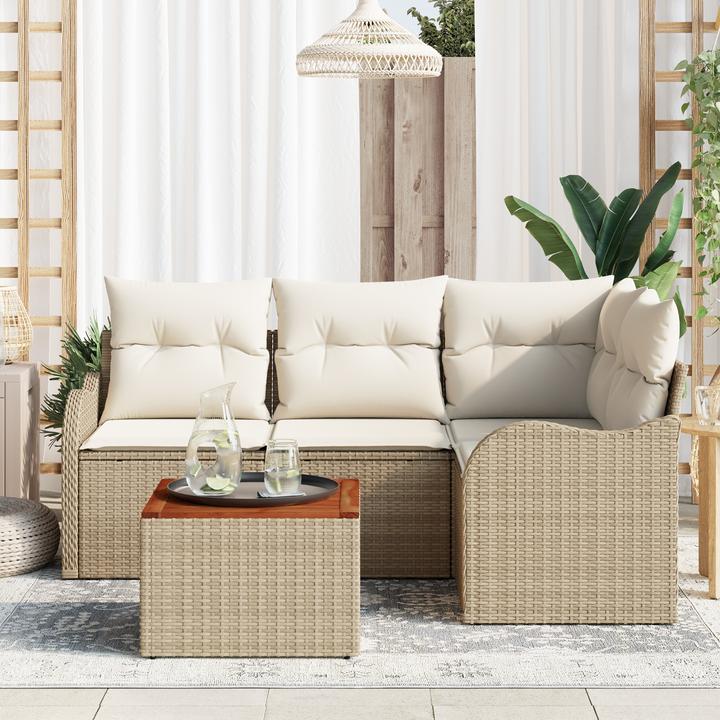 Produktbild VidaXL 5-teiliges Garten-Sofa-Set mit Kissen Beige Poly Rattan Akazie