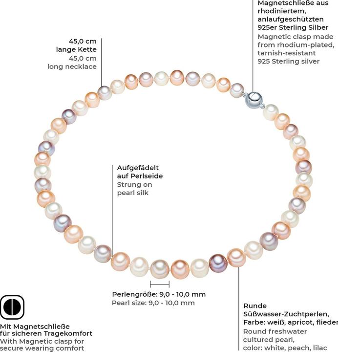 Immagine prodotto Valero Pearls Perla d'acqua dolce in argento da donna 45,0 cm - 2962 (Argento, 45 cm)