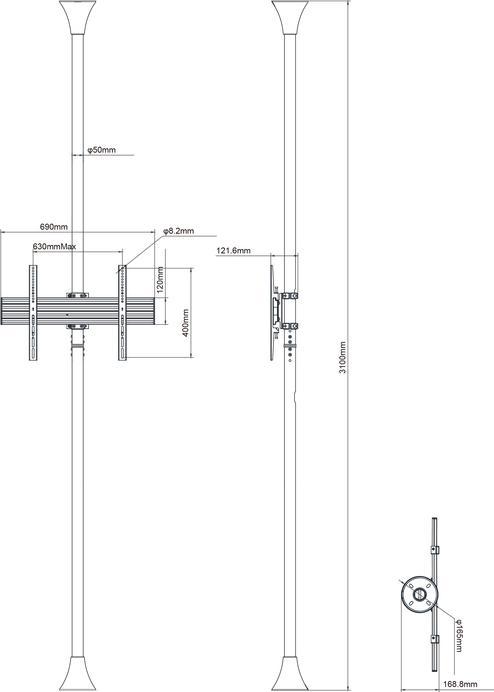 Produktbild Multibrackets HAGOR - Befestigungskit (Boden-zu-Decke-Befestigung) für LCD-Display - Chrom - B (65", 30 kg)