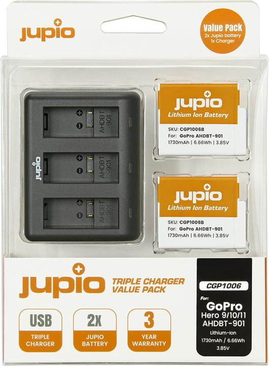 Jupio Value Pack : 2X Enduro Battery GoPro Hero 9 | Hero 10 | Hero (Hero 10, Héros 9, Hero 11)