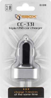 Actual product image Sbox Car Charger CC-331B 3.1A black/grey