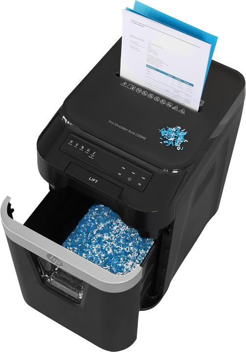 Produktbild HP Pro Shredder Auto 200MC Aktenvernichter mit Partikelschnitt P-5, 2 x 12 mm, bis 200 Blatt, schwar (Microschnitt)