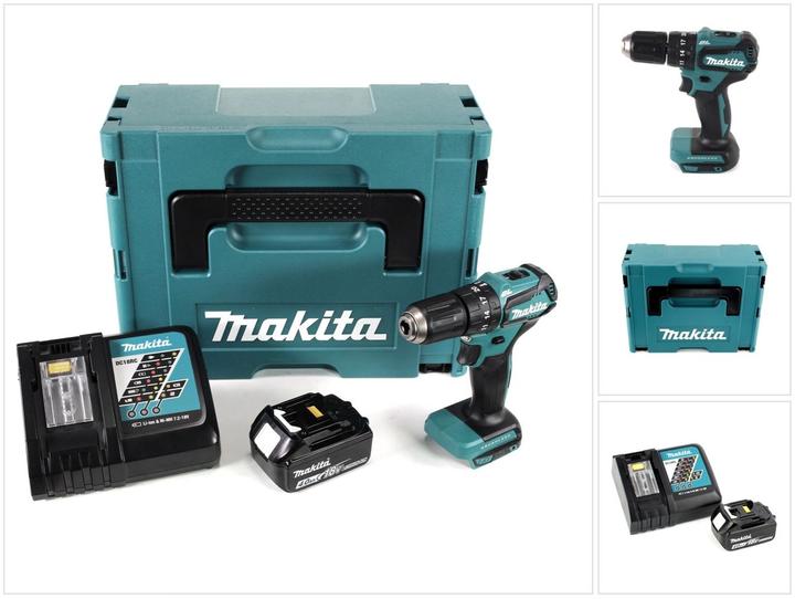 Produktbild Makita DHP 483 RM1J Akku Schlagbohrschrauber 18V 40Nm im Makpac + 1x 4,0 Ah Akku +Ladegerät (Akkubetrieb)