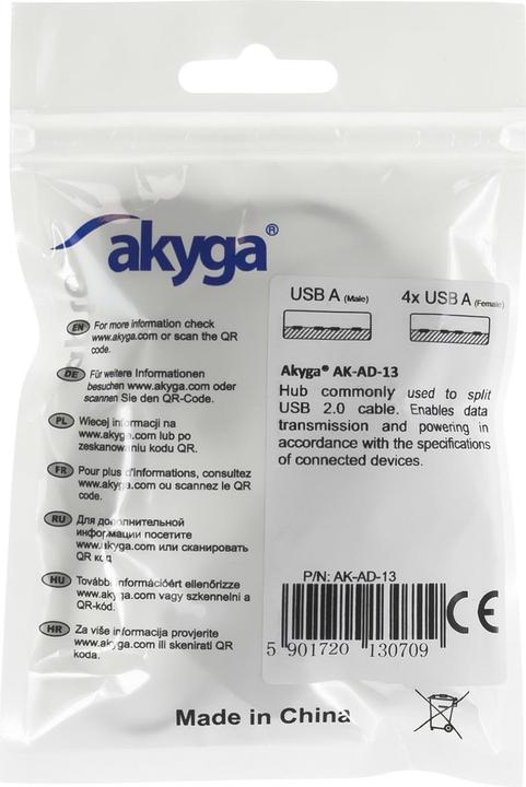 Actual product image Akyga Hub USB 2.0 AK-AD-13 4 porty czarn (USB-A, 4 Ports)