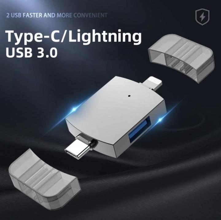 Actual product image PowerGuard 2-in-1 OTG USB-C Lightning to Dual USB 3.0 Adapter (USB Type C, Lightning)
