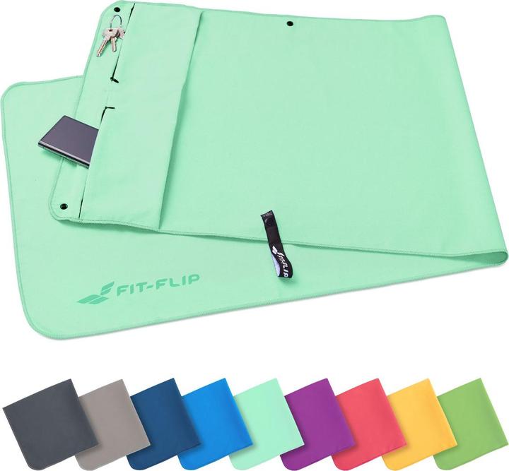 Immagine prodotto Fit-Flip Fitnesshandtuch Mikrofaser mit Reissverschlusstasche 130x48cm (130 x 48 cm)