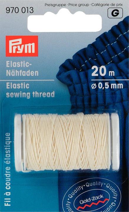 Produktbild Prym Elastic-Nähfaden, rohweiss 0.5 mm, Spule 20 m, Karte 1 Stk., 50 % PES, 50 % EL
