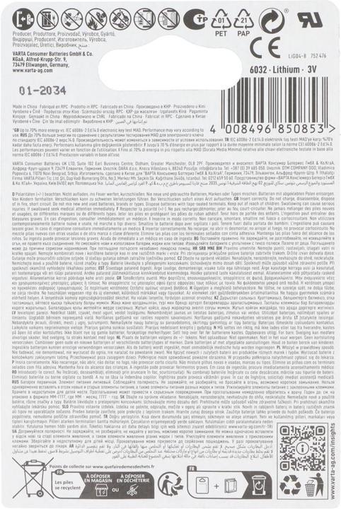 Voedingswaarden en ingrediënten Varta Cr2032 (5 Pcs., CR2032, 230 mAh)