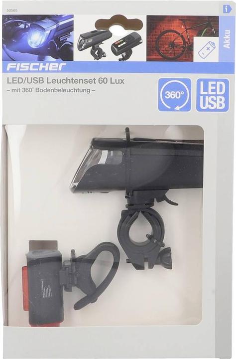 Actual product image Fischer Bicycle lighting set TWIN-60/30/15 LED black (180 lm)
