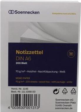 Produktbild Soennecken Zettelboxeinlage Papierformat: DIN A6 Grammatur: 70 g/m² (70 g/m², A6)