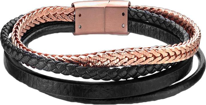 Star Piercing Lederarmband schwarz mit vier Bänder rosegold (21.60 cm, Leder, Chirurgenstahl 316L, ohne Messing)