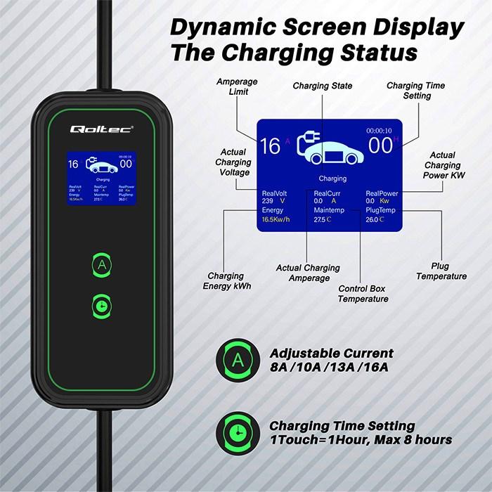 Produktbild Qoltec Intelligentes Gerät 52478 Mobiles EV-Ladegerät 11kw (Typ 2, 16 A)