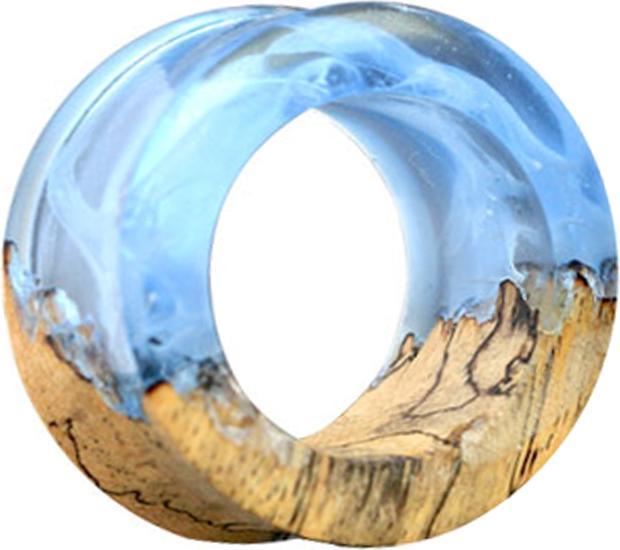 Image du produit Star Piercing Flared Tunnel coloration époxy bleue en bois de tamarin (Organique, sans laiton)