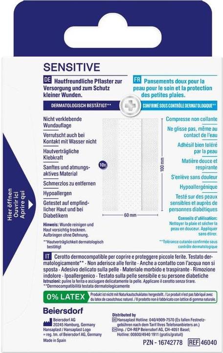 Label énergétique Hansaplast Sensitive (10 x)