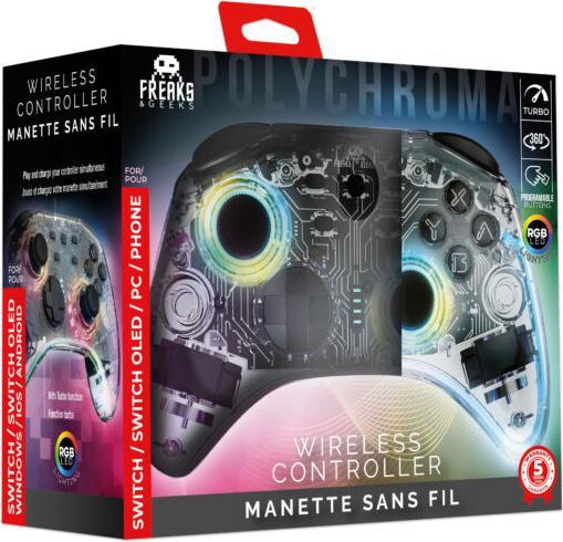 Image du produit Freaks and Geeks Manette Sans Fil pour Nintendo Switch - Transparente à LED - Câble 1M (Switch)