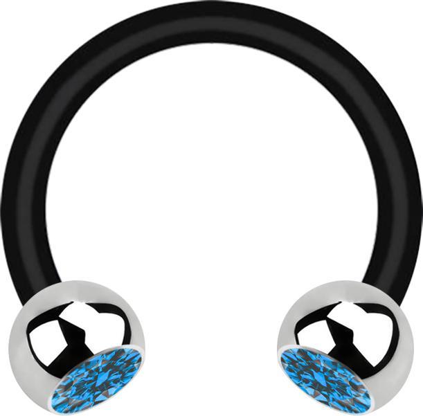 Produktbild Star Piercing Micro Circular Barbell schwarz mit zwei Kugeln silber Kristall hellblau (Chirurgenstahl 316L, Bioflex, ohne Messing)