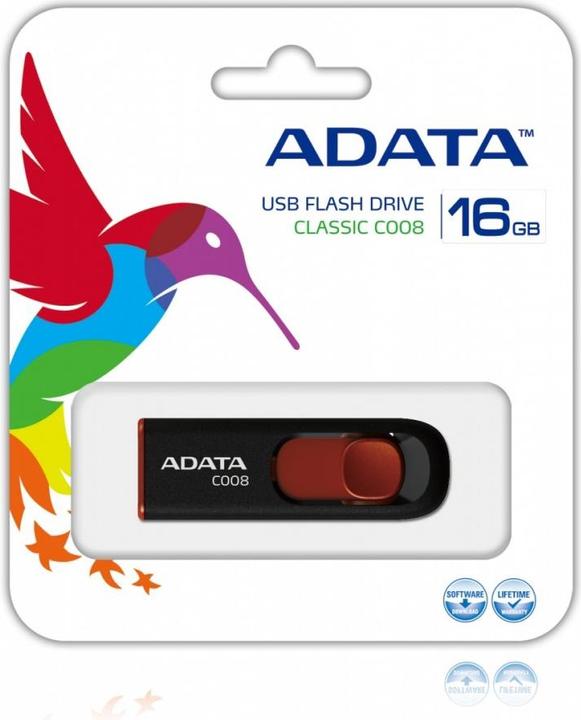 Actual product image Adata USB 2.0 Stick C008 Black/Red 16GB (16 GB, USB-A)