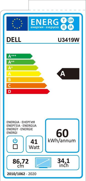 Energy Label Dell U3419W (3440 x 1440 pixels, 34")