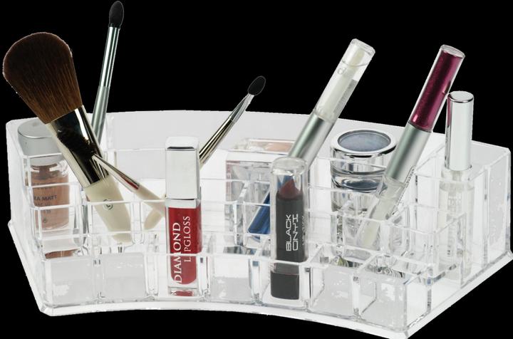 Actual product image Cosmetics organiser, acrylic, semicircular, empty, dimensions: 28.2 x 11.9 cm, height 6.5 cm