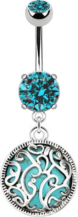 Star Piercing Banane silber mit Anhänger Medaillon und türkis Stein (Mineralisch, ohne Messing, Chirurgenstahl 316L)