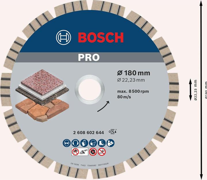 Produktbild Bosch Professional Zubehör PRO Stone Diamanttrennscheibe, 180 x 22,23 mm